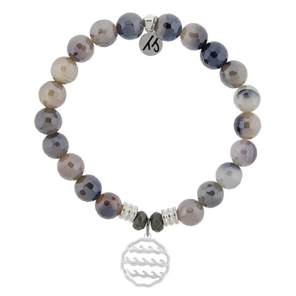 T. Jazelle  Storm Agate Stone Bracelet with Waves of Life Sterling Silver Charm