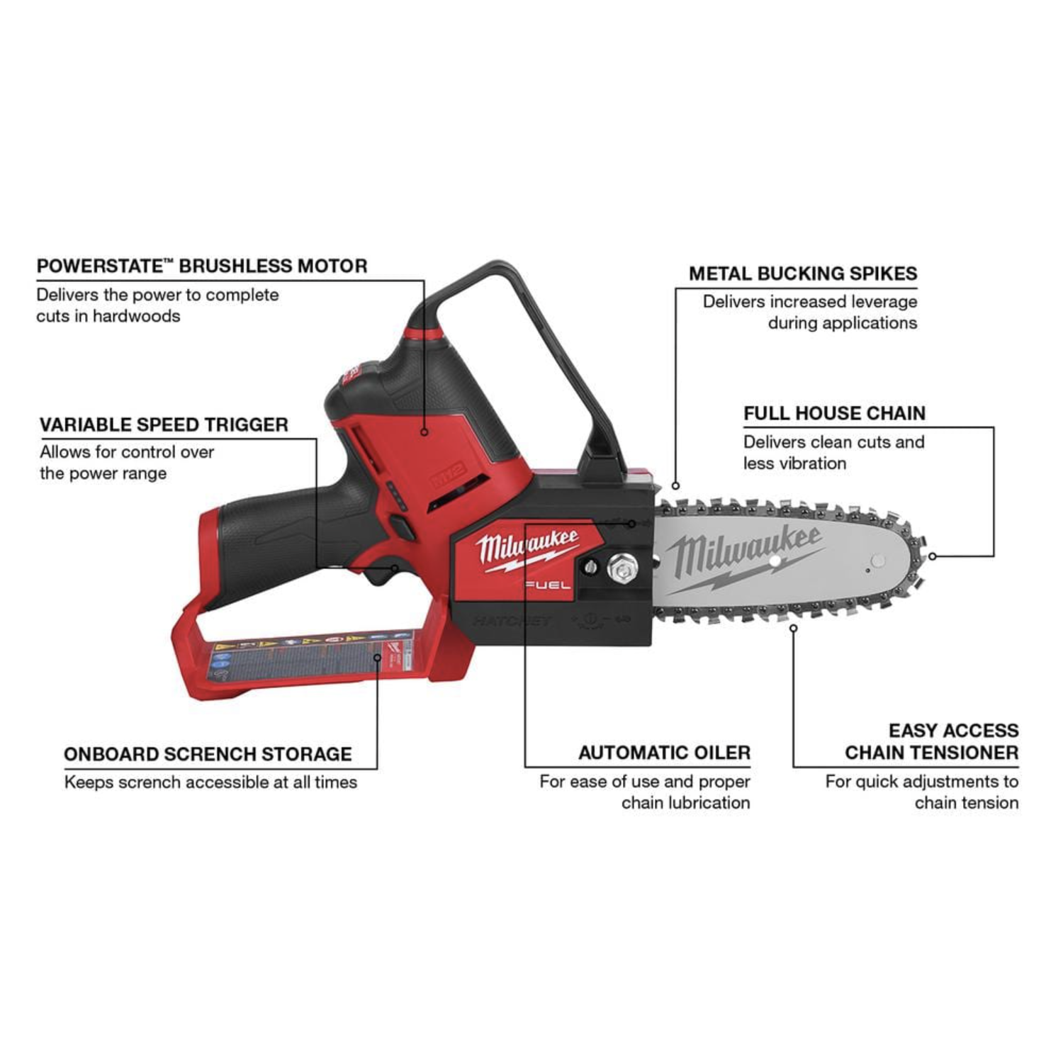 Milwaukee M12 Fuel 12-Volt Lithium-Ion Brushless Cordless 6 in. Hatchet Chainsaw Kit w/4.0 Ah Battery， Charger and Replacement Chain