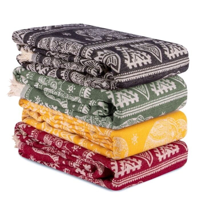 STP Goods Elephant Cotton Blanket   Bedspread w/ Fringe