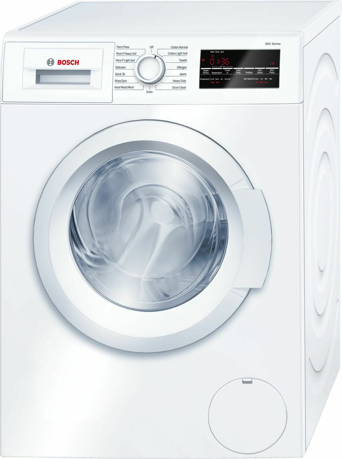 Bosch WAT28400UC 300 Series Washer - 208/240V, Cap. 2.2 Cu.Ft., 15 Cyc.,1,400 Rpm, 54 Dba White/Door, Energy Star