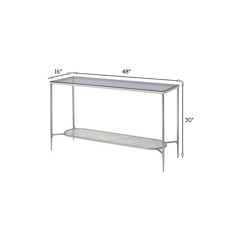 Sofa Table with Textured Obround Shelf， Silver