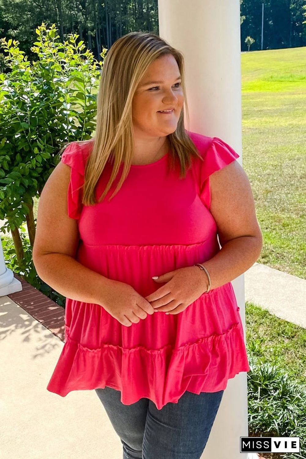 Red Layered Ruffle Plus Size Tank Top