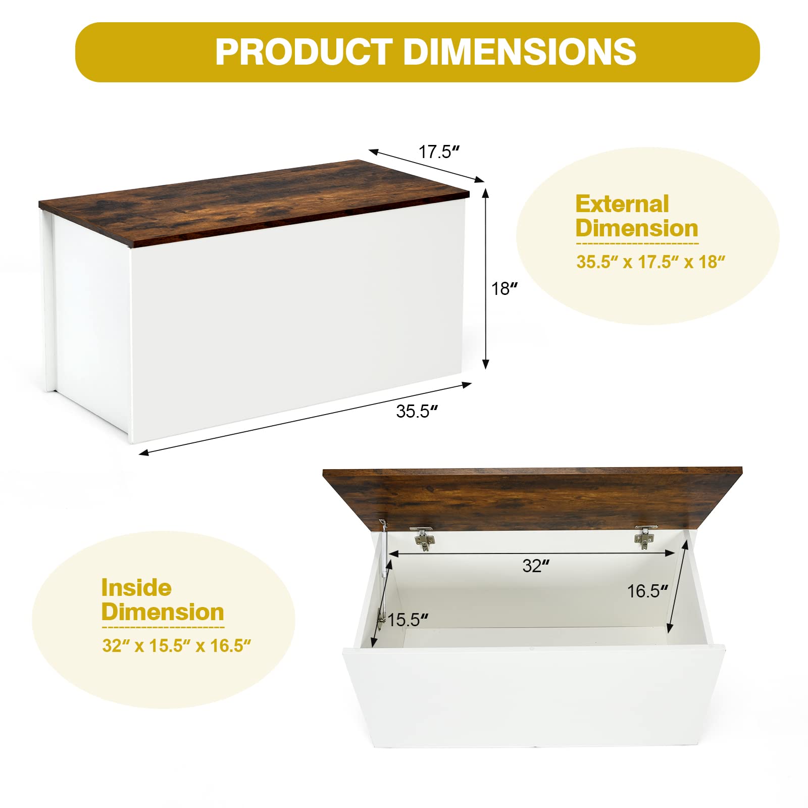 Costzon Kids Toy Box Storage Chest, Wooden Children Storage Bench Ottoman Trunk w/ Flip-top Lid