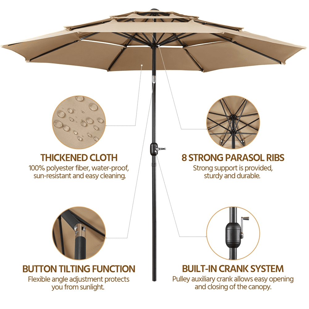 SMILE MART 10ft Patio Umbrella with 8 Sturdy Ribs for Outdoor, Tan