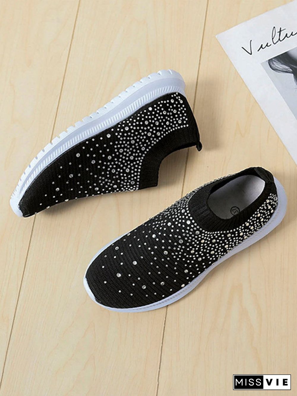 Rhinestone Design Portable Overfoot Lightweight Flyknit Sneakers