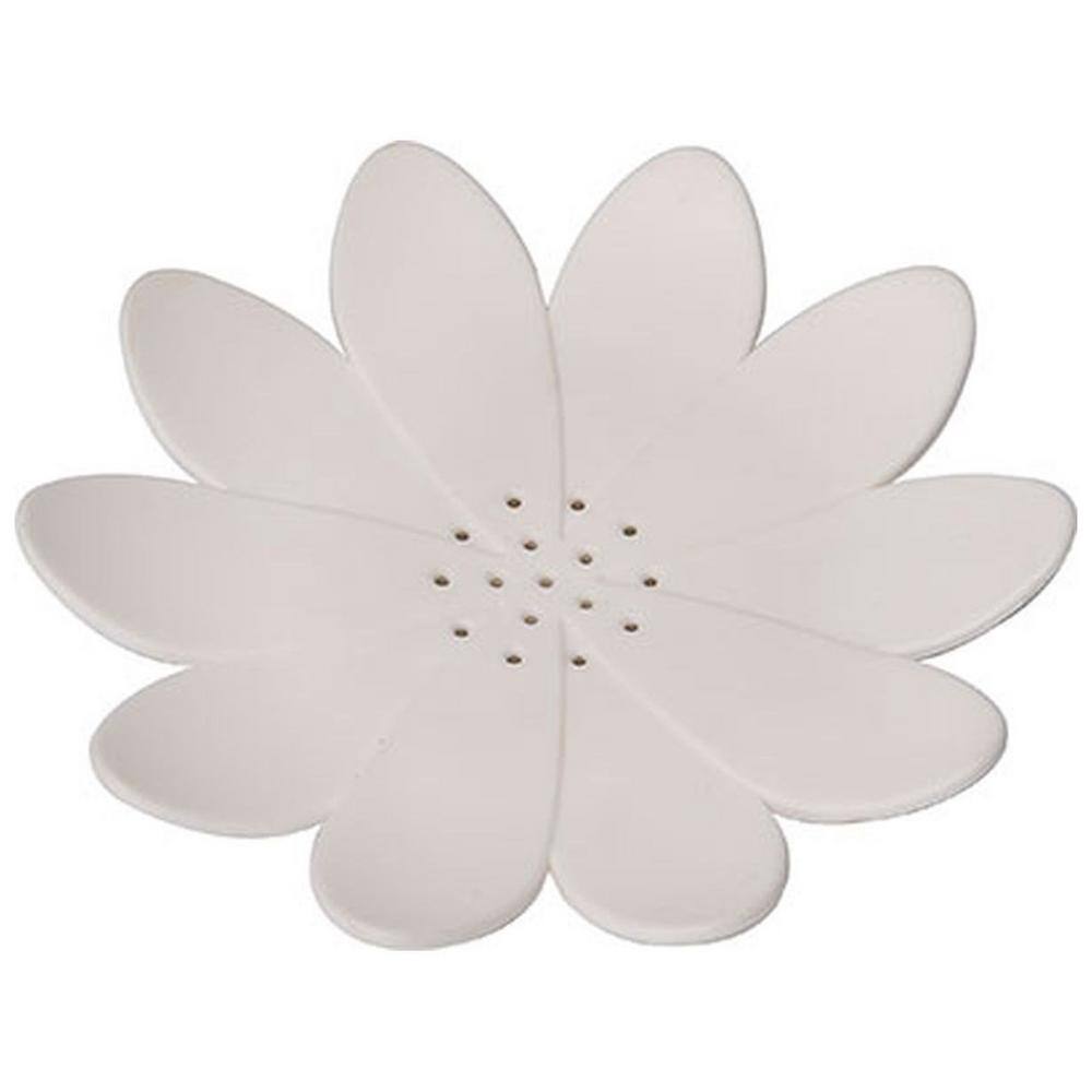 Water Lily Countertop Flexible Soap Dish Holder Self Draining in White 6455100