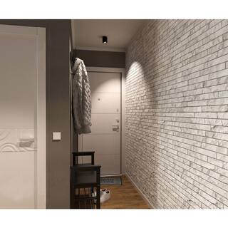 Dundee Deco 3D Falkirk Renfrew II 150 in. x 39 in. x 25 in. White Grey Faux Stone PVC Decorative Wall Paneling REHD580GE