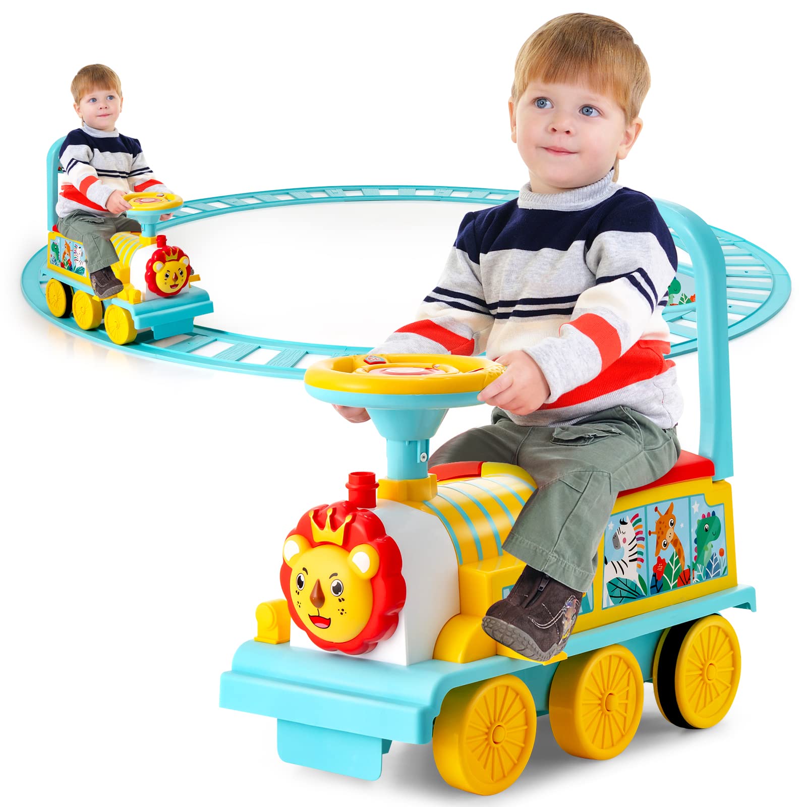 Costzon Ride on Toys, 6V Electric Ride on Train with Tracks, Battery Powered Ride on Car