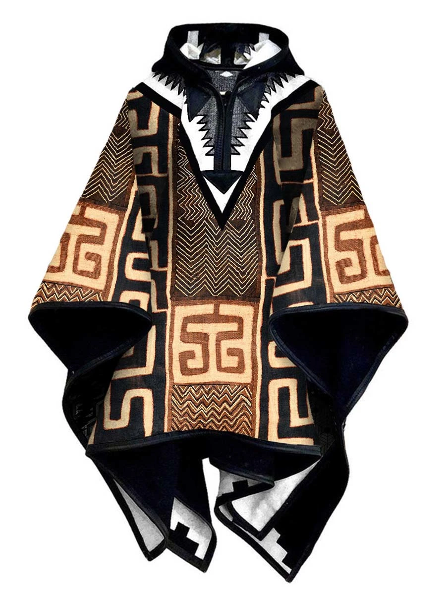 Ethnic Print Casual Hooded Cape