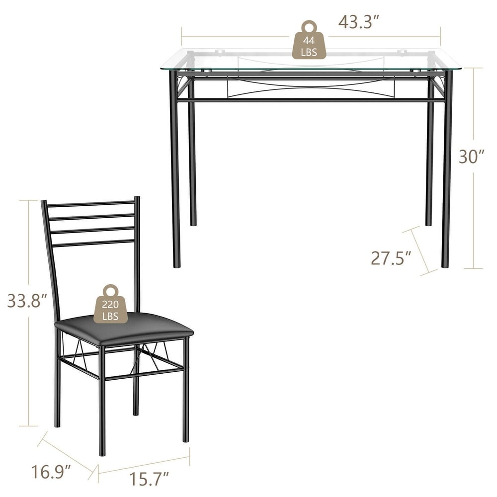 Gymax 5 Piece Dining Set Glass Top Table   4 Upholstered Chairs   See Details