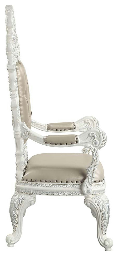 Acme Vanaheim Arm Chair Set of 2 Beige PU and Antique White Finish   Victorian   Dining Chairs   by AMOC  Houzz