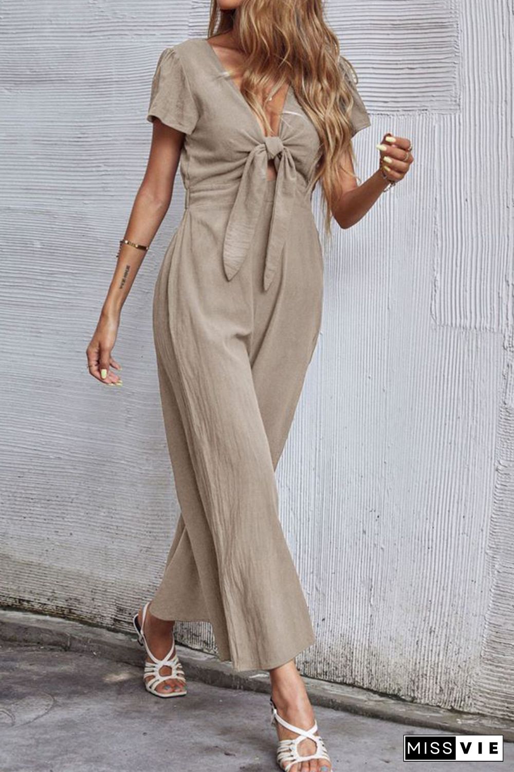 Bow Knot Wide Leg Long Pants Jumpsuit Wholesale