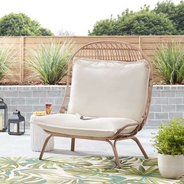 Willow Sage Steel Wicker Patio Cuddle Chair， Brown