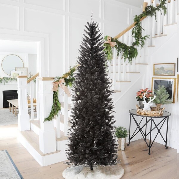 Glitzhome 7.5FT/9FT Black/Silver Unlit Tinsel Artificial Christmas Trees