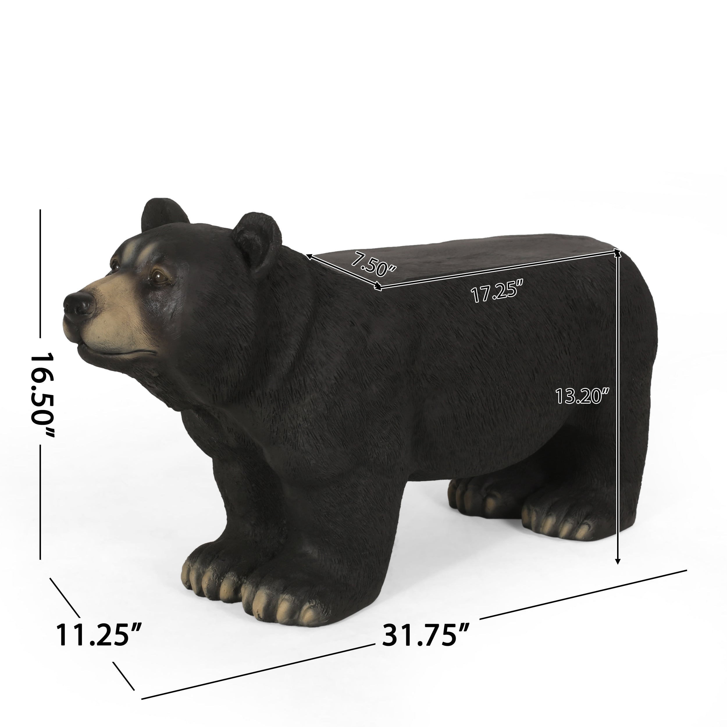 Romer Outdoor Bear Garden Bench, Matte Black