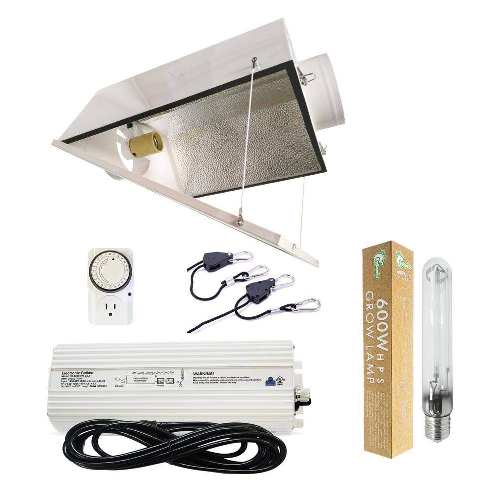 Hydro Crunch 600-Watt HPS Grow Light System with 6 in. Large Air Cooled Hood Reflector with Glass K2-B6-R05-NL01