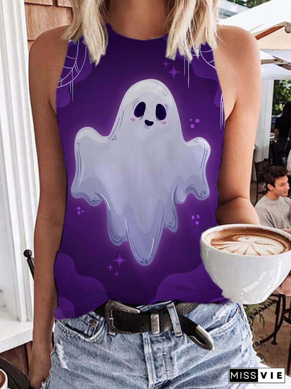 Women's Casual Ghost Art Printed Casual Tank Top