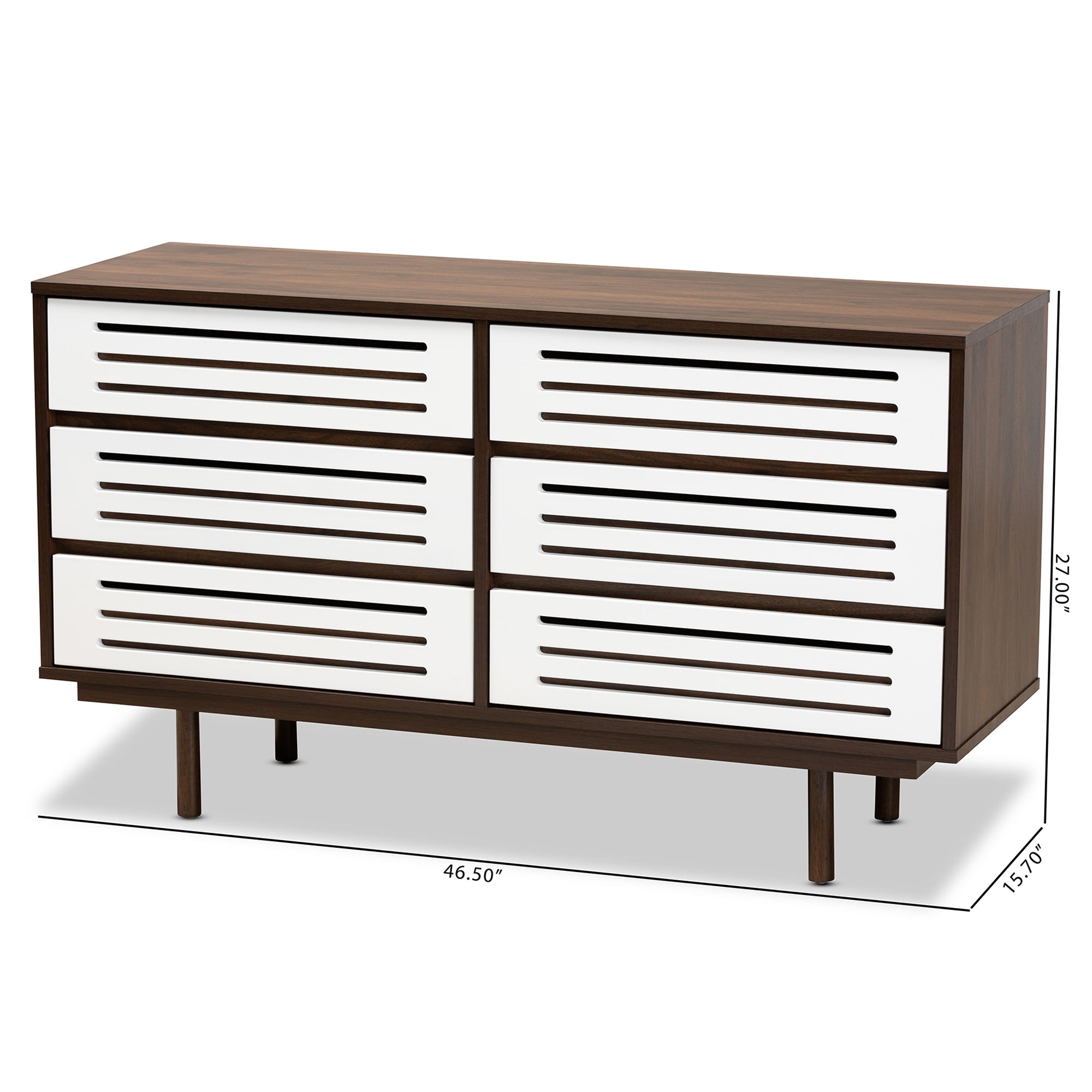 Baxton Studio Meike Mid-Century Modern Two-Tone Walnut Brown and White Finished Wood 6-Drawer Dresser