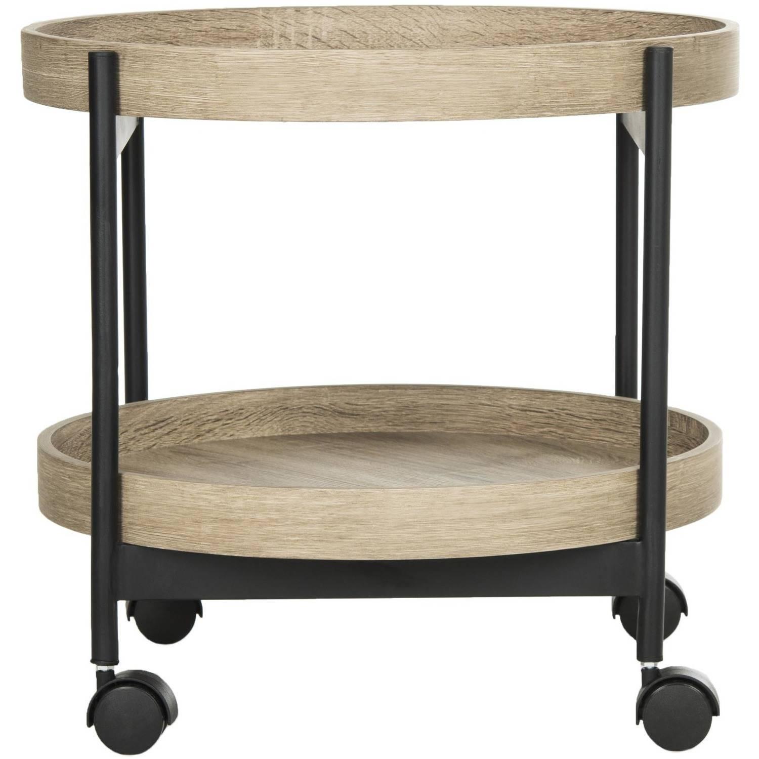 Safavieh Javan 20 Round Retro Mid Century 2-Tier Tray Side Table， Light Grey/Black