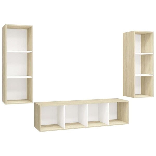 3 Piece TV Cabinet Set White and Sonoma Oak Engineered Wood