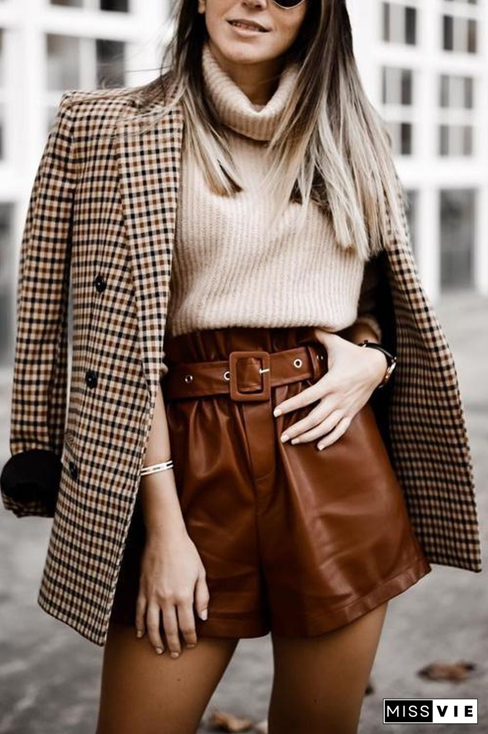 Plaid Button Long Sleeve Blazer