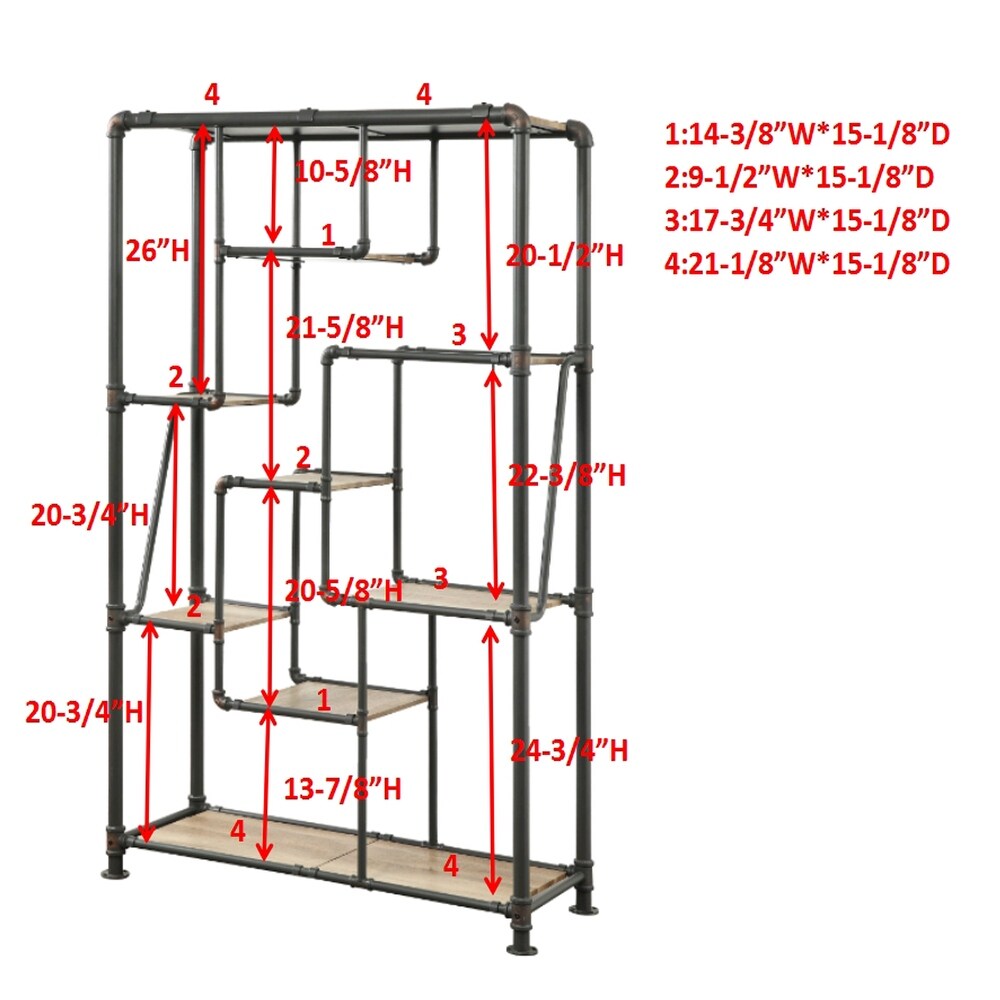 Vofi Industrial Black Metal Multi Shelf Tiered Bookshelf by Furniture of America
