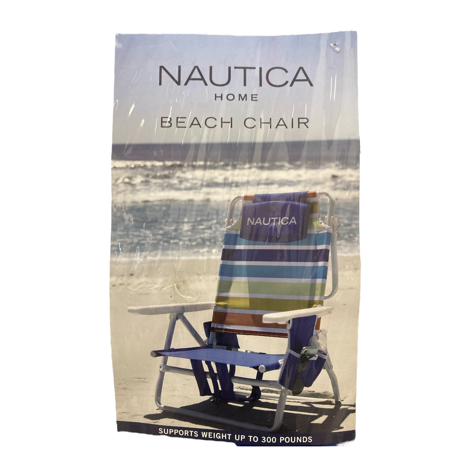 Nautica Portable Beach Chair， Double Cup Holder， Padded Straps (Rainbow Stripe)