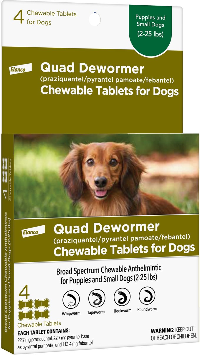 Elanco Quad Dewormer for Hookworms， Roundworms， Tapeworms and Whipworms for Small Breed Dogs