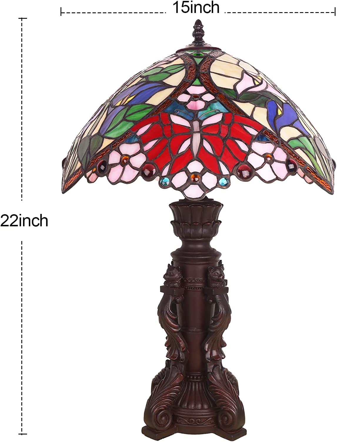 SHADY Tiffany Lamp Stained Glass Bedside Lamp for Bedroom 22\u2019\u2019 Tall Retro Desk Light Lamp LED Bulb(2700K  E26) Included Christmas