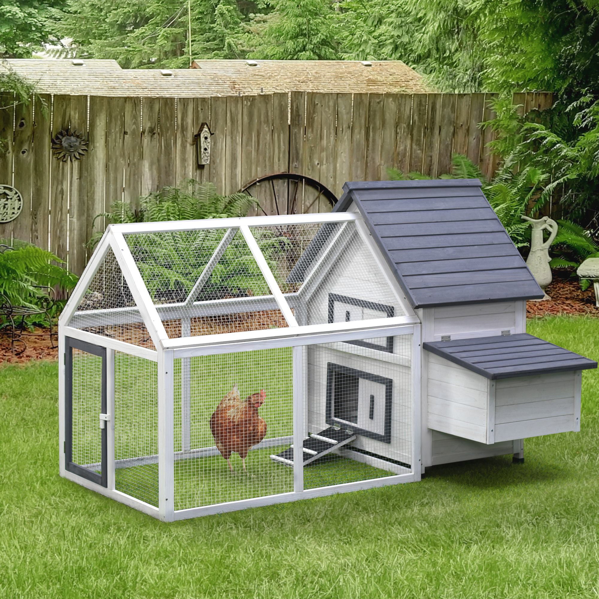 PawHut 48â Wooden Garden Chicken Coop Enclosure with Entrance Ramp，  Run Nesting Box