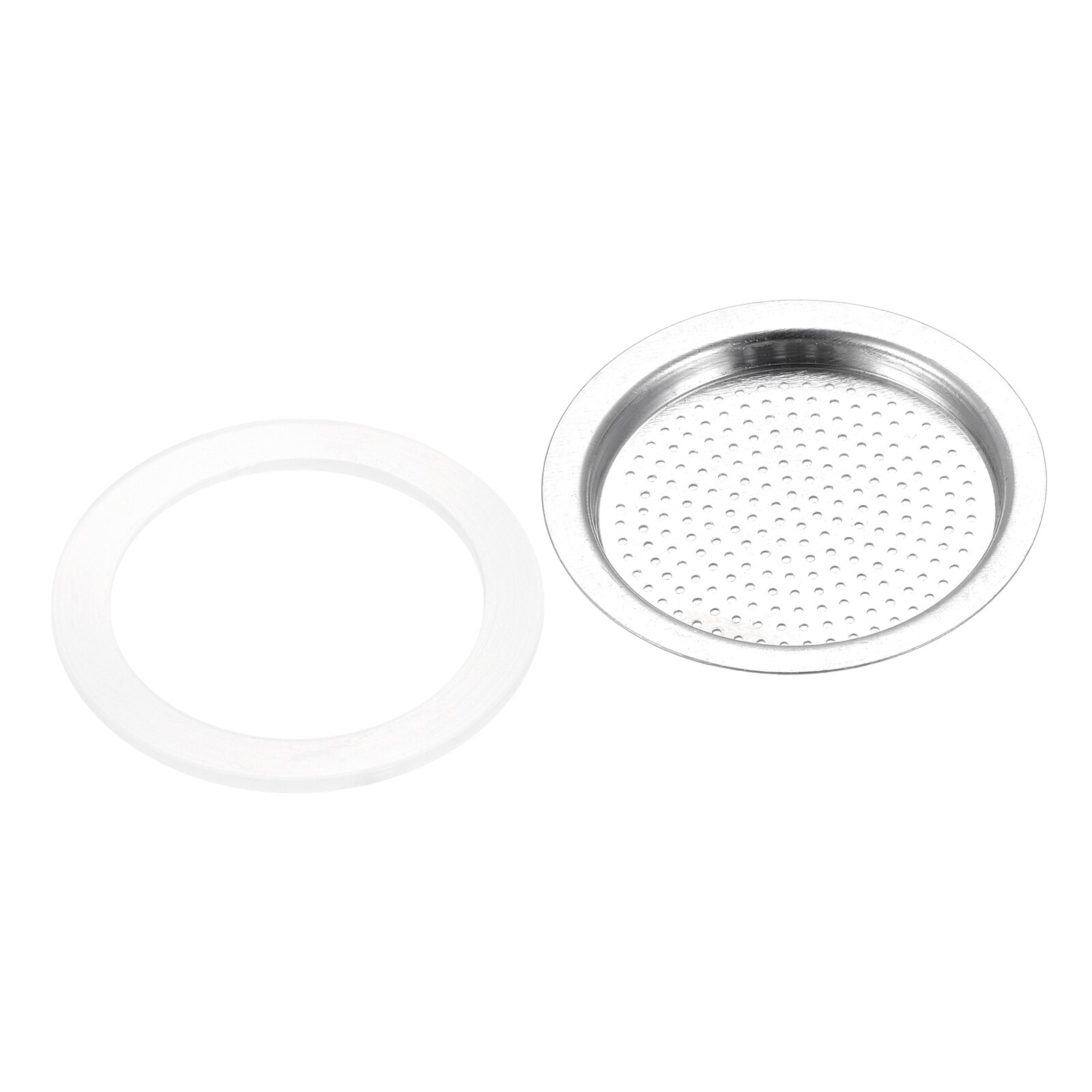 3x Silicone Gasket 1x Filter Screen 46x38mm for 1-Cup Mocha Coffee Pot - White， Silver Tone