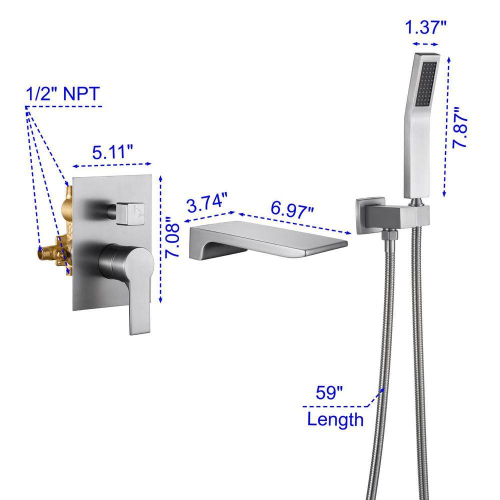 Satico Single-Handle Wall Mount RomanTub Faucet with Hand Shower in Brushed Nickel (Valve Included) SS88020DA