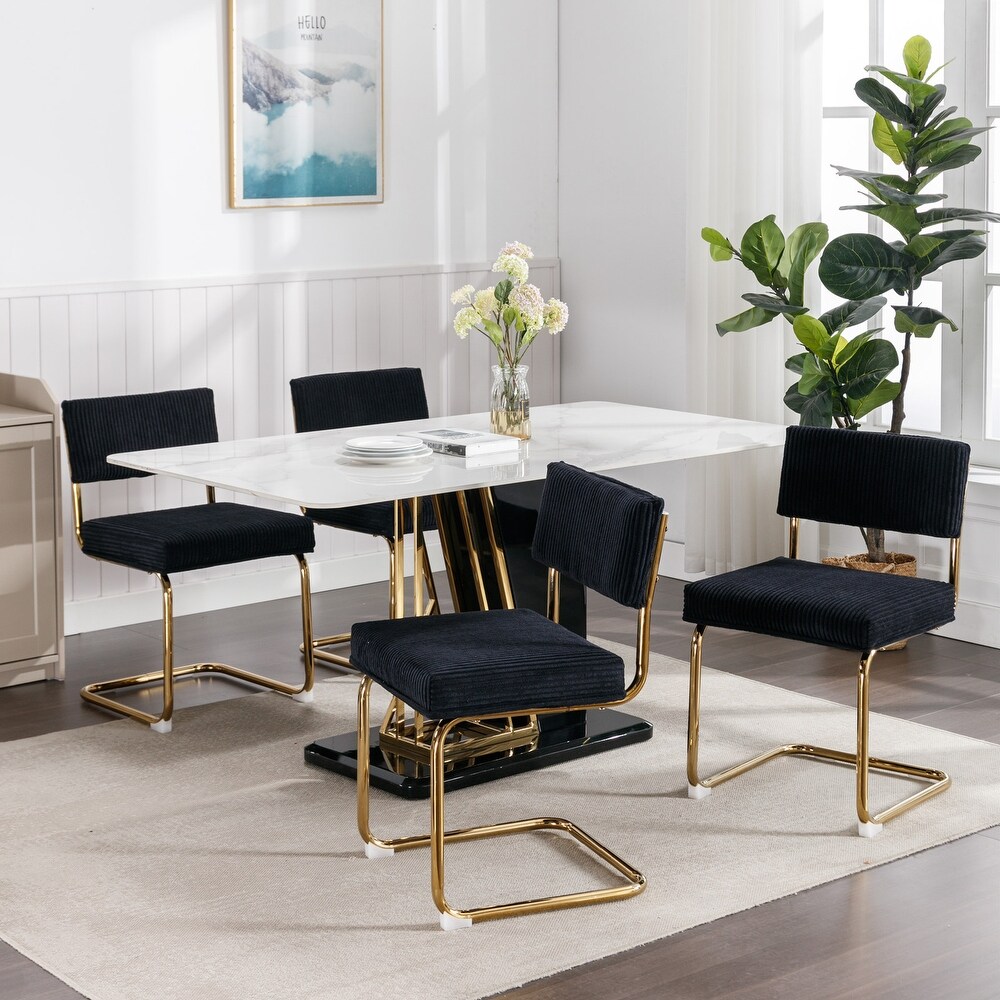 Modern Dining Chairs with Corduroy Fabric Gold Metal Base  Accent Armless Kitchen Chairs with Channel Tufting Set of 2