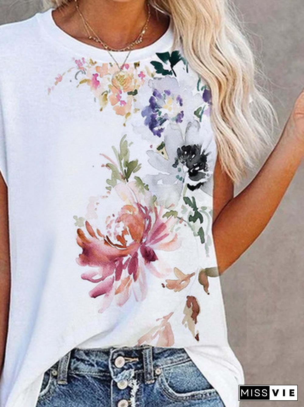 Jersey Floral Printed Casual T-Shirt