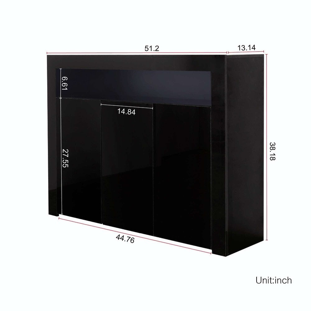 Modern Sideboard Storage Cabinet Black High Gloss with LED Light