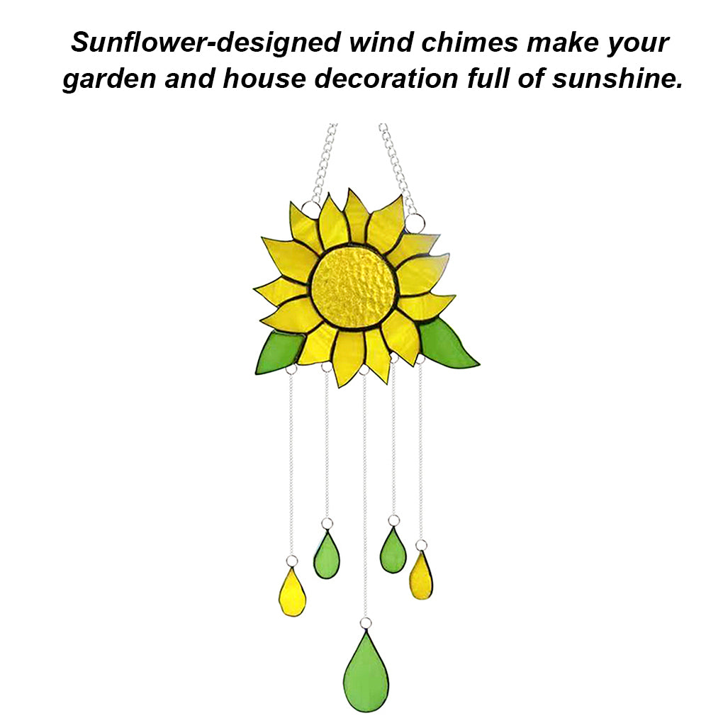 Rinhoo Wind Bell Alloy Sunflower Wind Chime Epoxy Hanging Craft Decoration Windbell for Home Garden