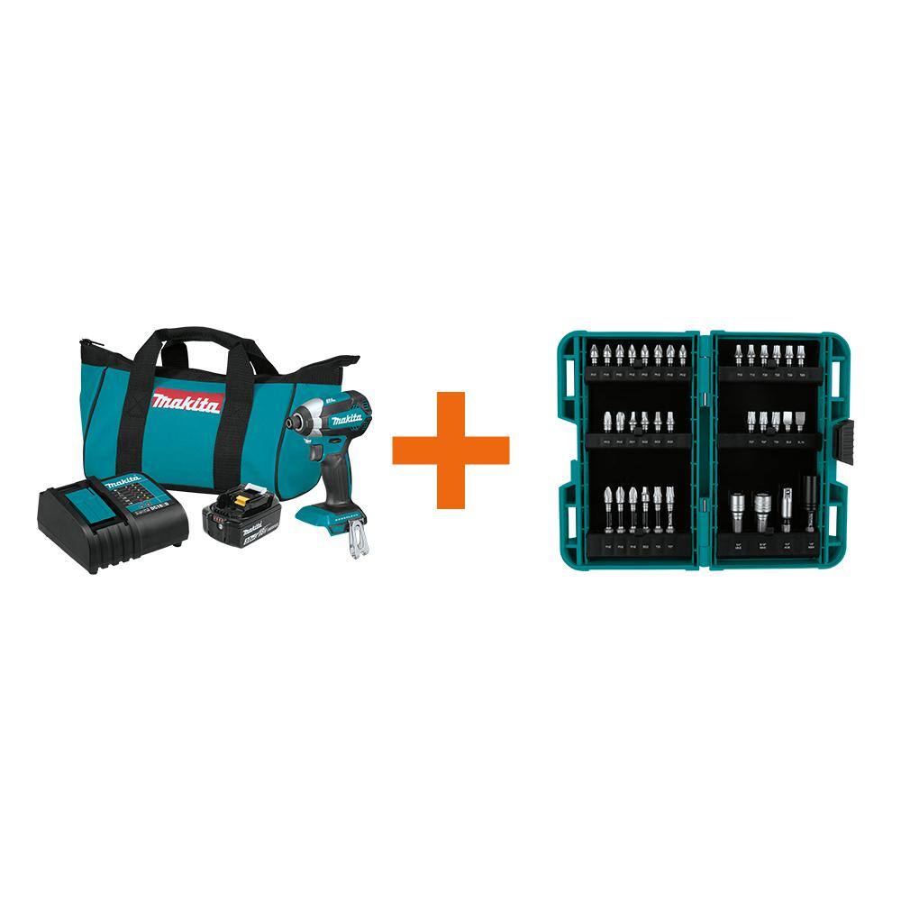 Makita 18V LXT Lithium-Ion Brushless Cordless Impact Driver Kit (3.0Ah) with Impact XPS 35 Piece Impact Bit Set XDT131E-01666