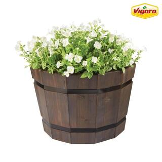 Vigoro 20 in. Orinda Large Black Wood Barrel Planter (20 in. D x 13 in. H) 1000019984