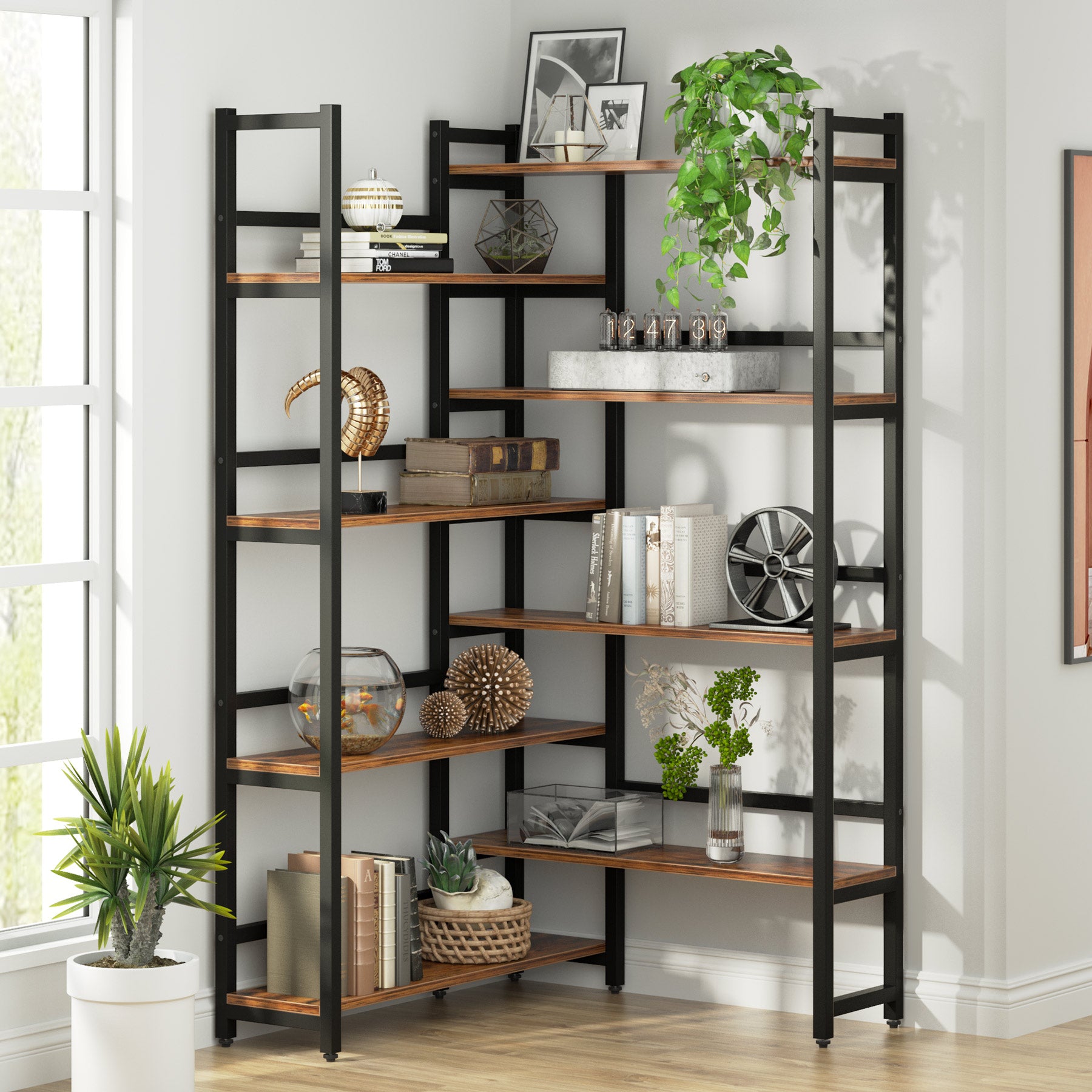 70.8 Corner Bookshelf, 8-Tier Industrial  Bookcase Corner Display Rack