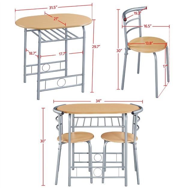 Yaheetech Round Dining Table Set For 2 With Steel Legs Storage Rack