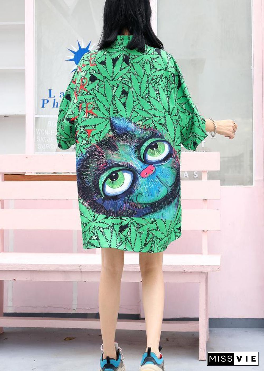 Handmade Chinese Button Cotton quilting dresses Neckline green prints Dresses summer