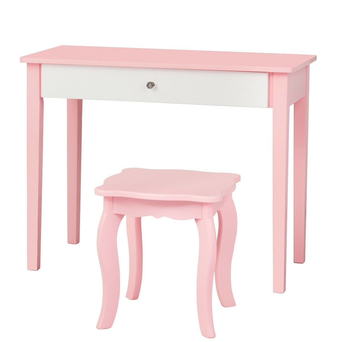 Costzon Kids Vanity Table, 2-in-1 Vanity Set with Detachable Top, Pretend Beauty Play Vanity Set for Girls