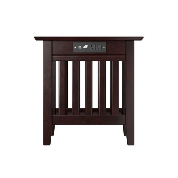 Mission Solid Wood Side Table with USB Charger Set of 2