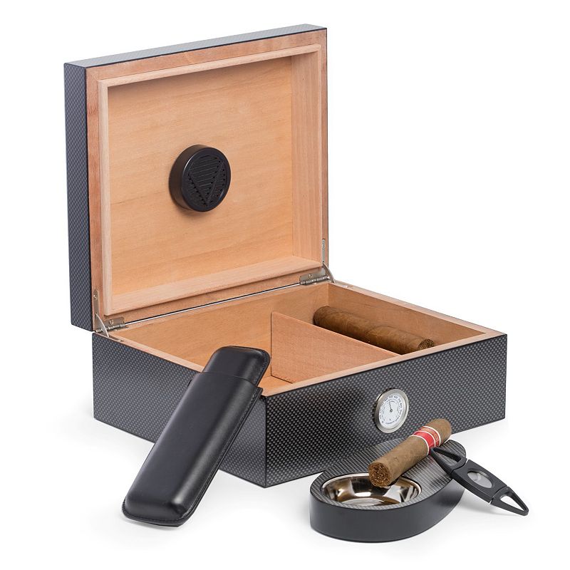 Bey-Berk 6-Piece Carbon Fiber Design Humidor Set