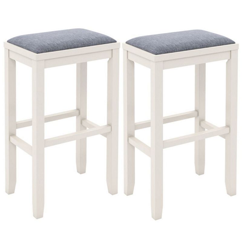 Hivago 2 Pieces 31 Inch Upholstered Bar Stool Set with Solid Rubber Wood Frame and Footrest