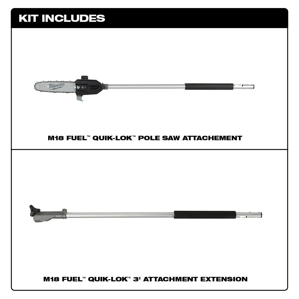 Milwaukee M18 FUEL 10 in. Pole Saw Attachment With QUIK-LOK 3 ft. Attachment Extension