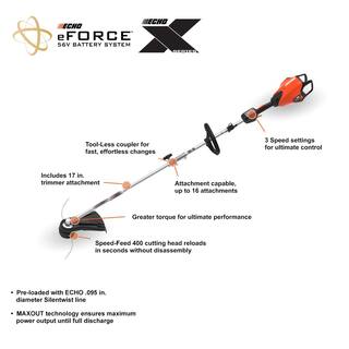 ECHO eFORCE 56V X Series Brushless Cordless Battery Pro Attachment Series String Trimmer with 5.0Ah Battery and Rapid Charger DPAS-2600SBR2