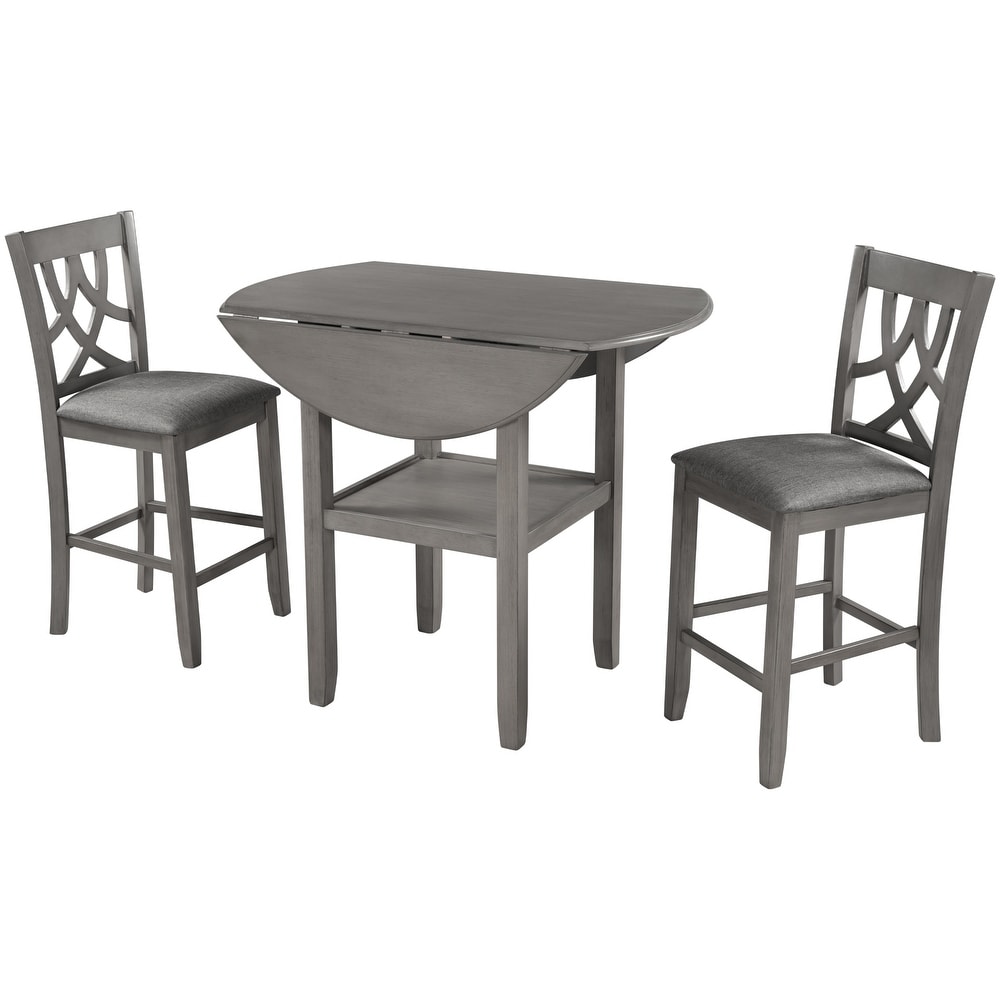 Round 3 Piece Counter Height Dining Sets w/Drop Leaf Table   Chairs