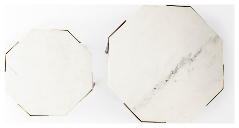 Vincent II 15.5 x 24.5 Set of Two White Marble and Iron Hexagonal Side Tables   Contemporary   Coffee Table Sets   by Mercana  Houzz