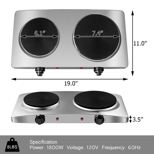 Costway 1800w Double Hot Plate Electric Countertop Burner Stainless Steel 5 Power Levels